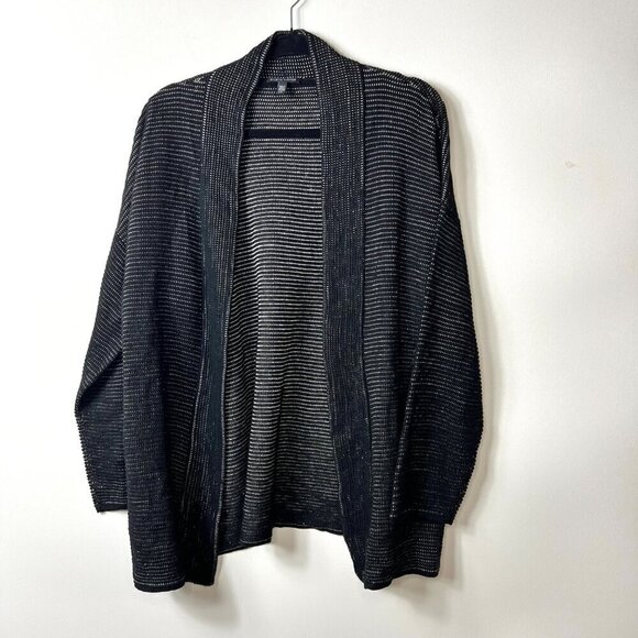 Eileen fisher black silk and linen open cardigan women’s large - Picture 2 of 8